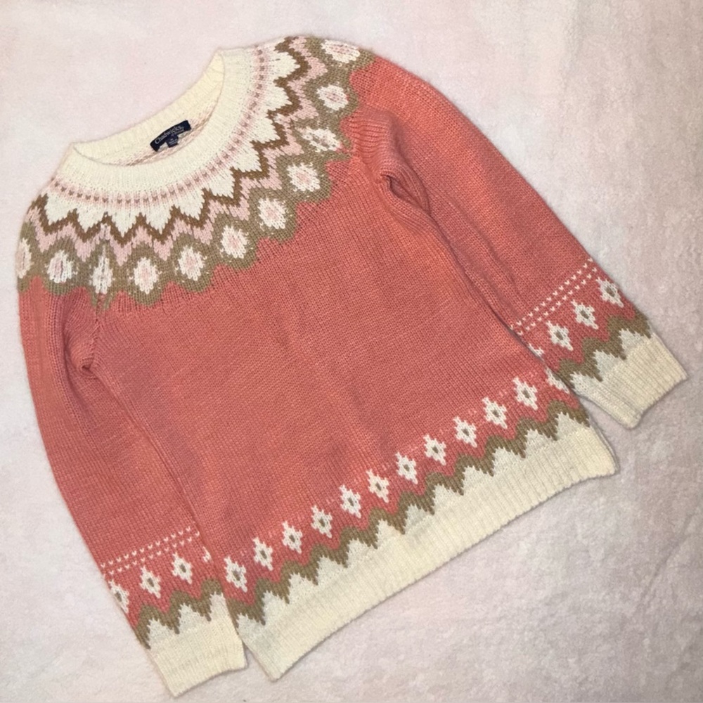 Chadwicks Coral and Cream Patterned Sweater M